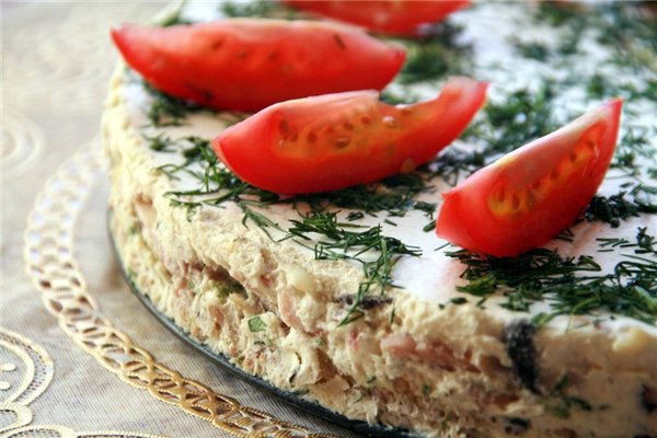 Сырный торт с ветчиной и грибами