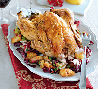 Рецепт курицы запеченной в духовке с хлебным гарниром