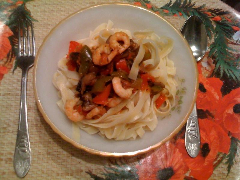 Креветки с тальятелле в пиве