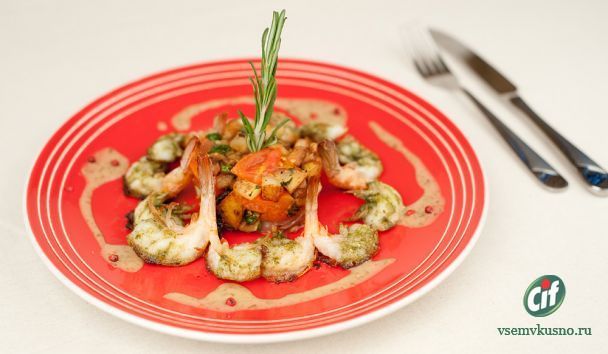 Креветки в соусе песто