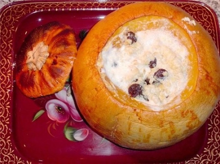 Каша рисовая, запеченная в тыкве
