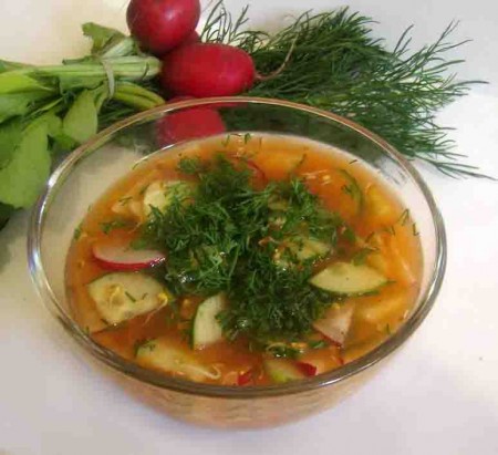 Окрошка с говядиной и хлебным квасом