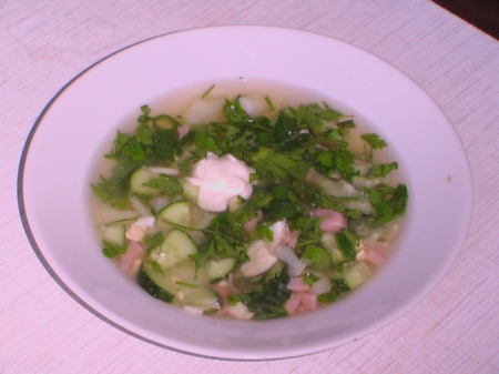 Мясная окрошка на хлебном квасе