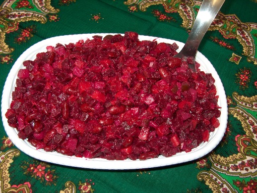 Винегрет с фасолью и солеными грибами